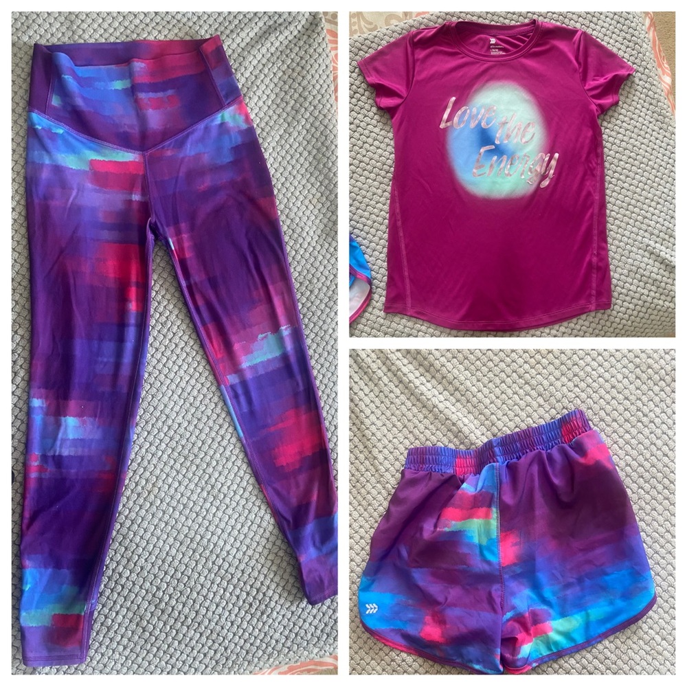 All in motion Top with matching shorts and leggings Girls size 10/12